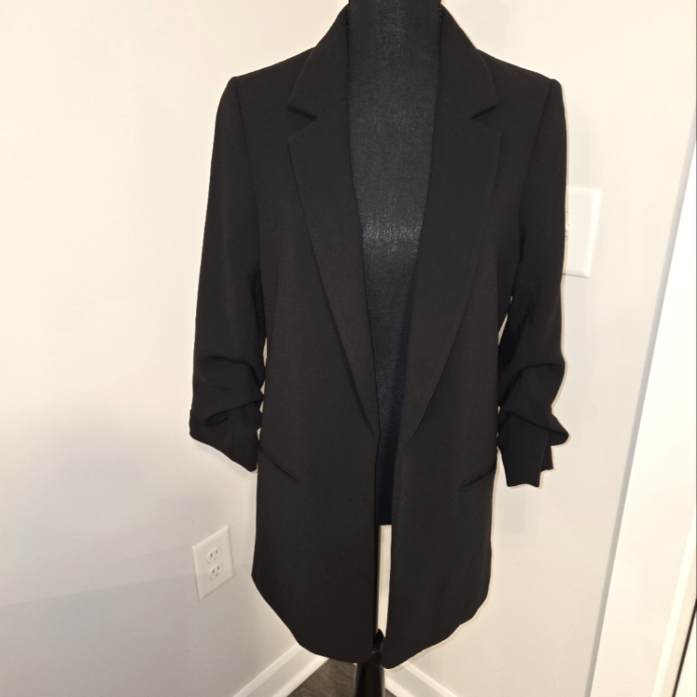 H&M Gathered-sleeve Open Front Boyfriend Blazer
